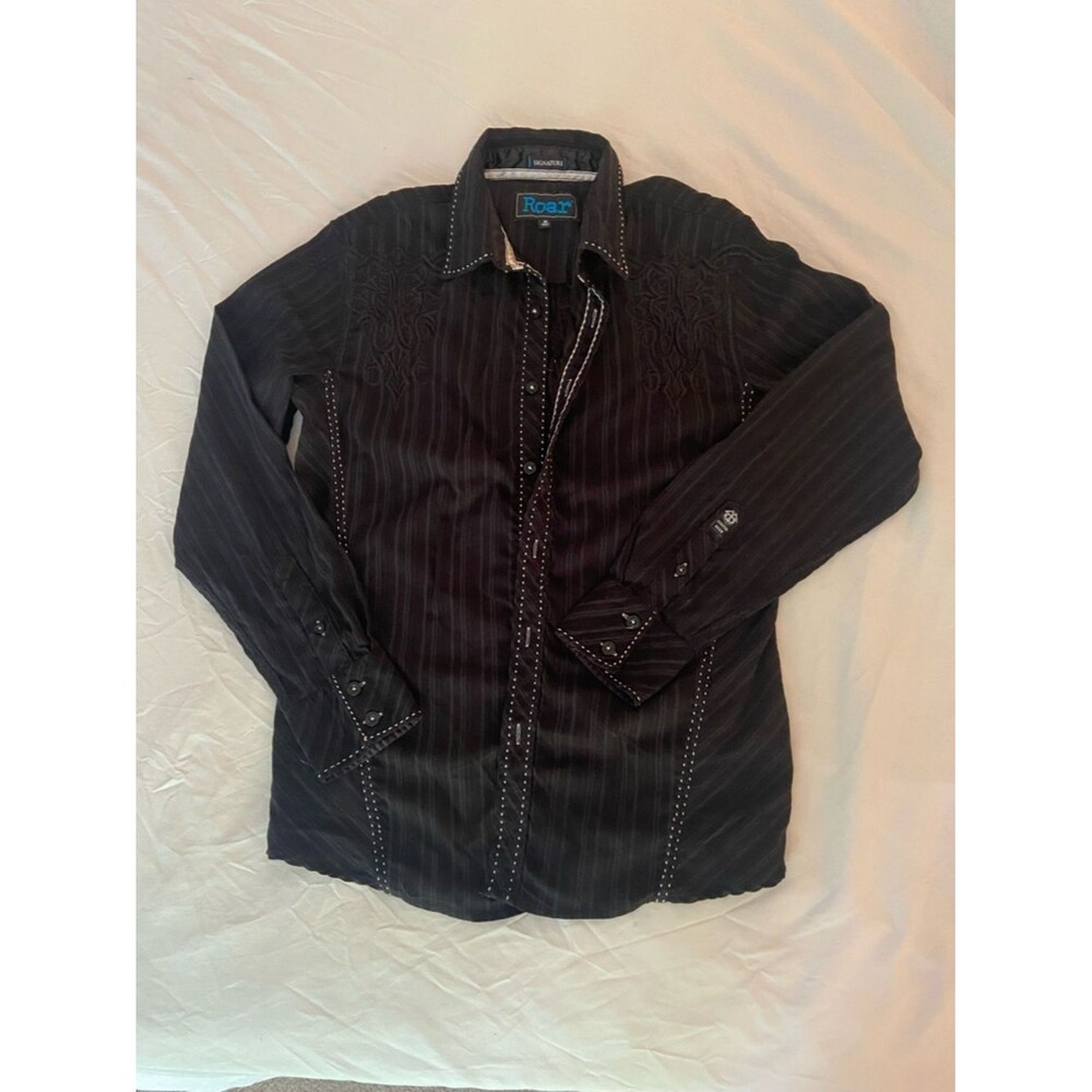 Roar Black Pinstripe Studded Western Shirt